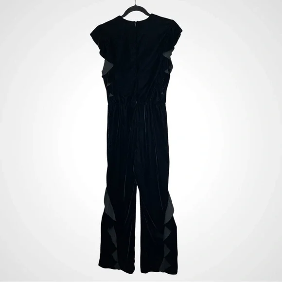 ❌ZARA Woman Black Velvet Ruffled Jumpsuit, Small - Picture 6 of 11